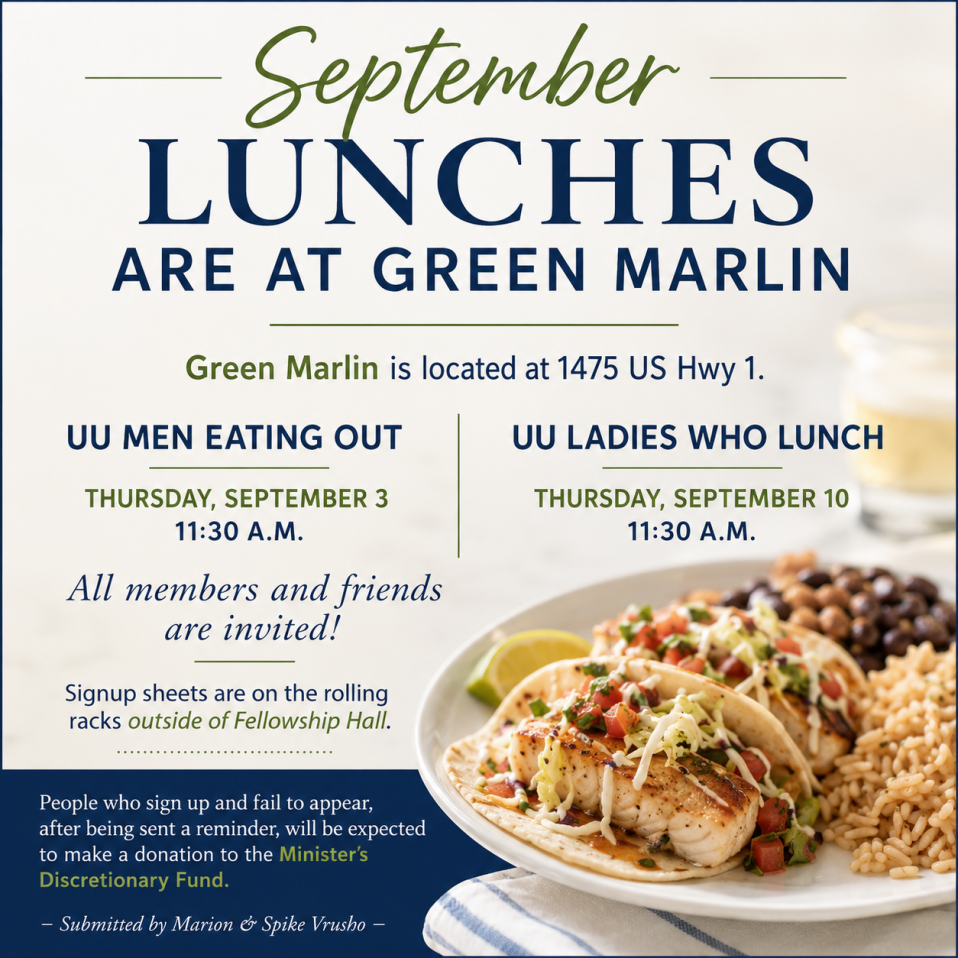 Join us for our September lunches at Green Marlin!